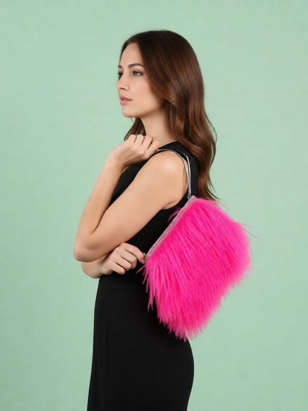 Patricia Nash Hot Pink Tibetan Lamb Fur Wristlet w/COA